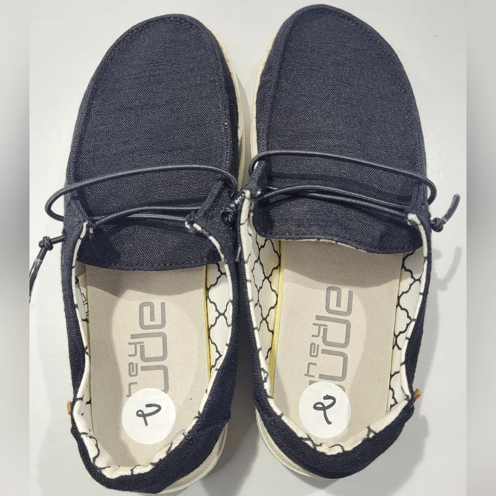 HEY DUDE WENDY YOUTH LINEN BLACK SLIP-ON CASUAL SHOES SIZE 2/LADIES 3